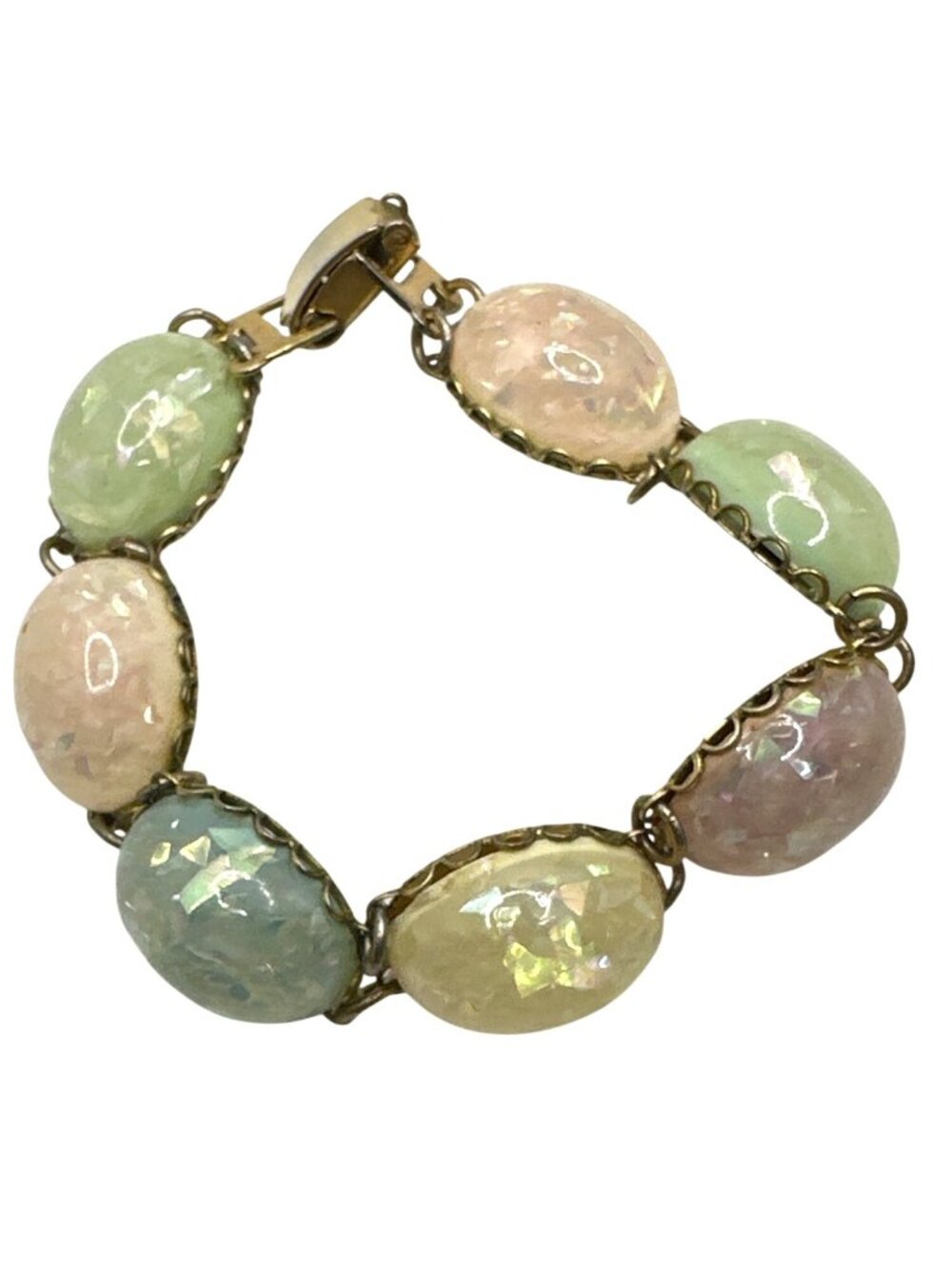 CORO Pegasus Confetti Bracelet Cabochon Pastel Lucite Vintage Gran Retro Dainty